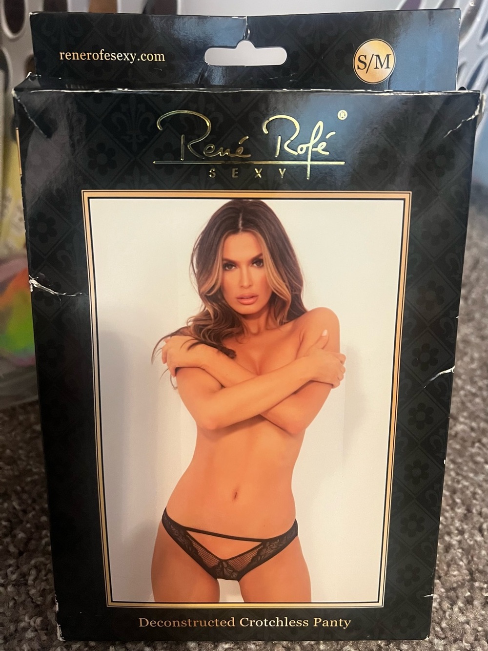 René Rofé Sexy Deconstructed Crotchless Panty Black Lace Women’s Lingerie - S/M